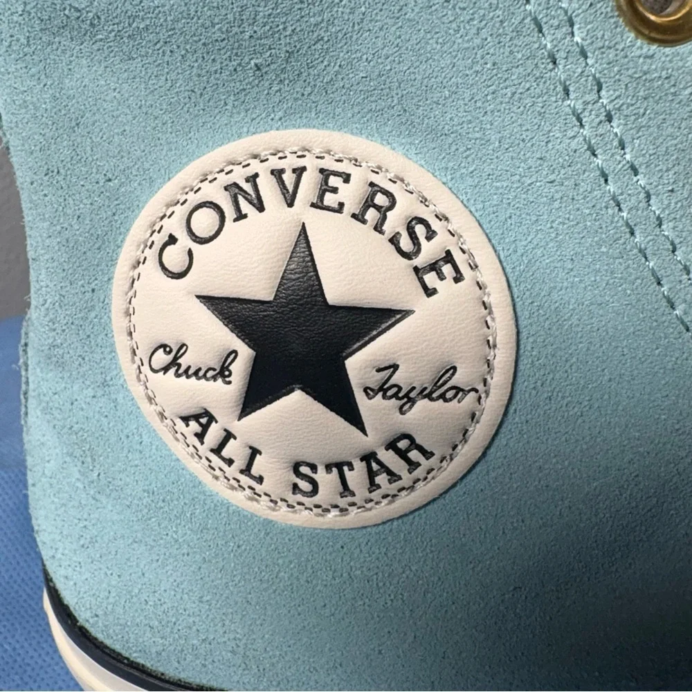 Chuck Taylor All-Star platform high-top sneakers blue suede, like new! Size 8